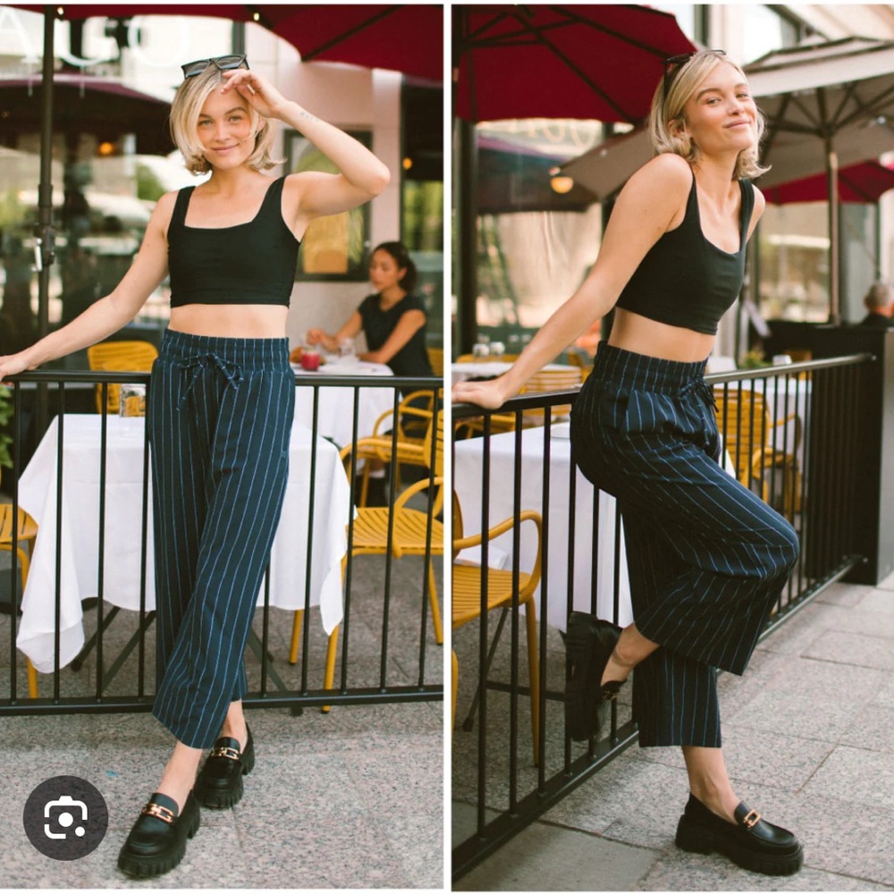 Albion Fit Audrey Wide Leg Crop in Pinstripe Navy